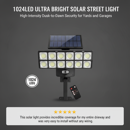1 Pack 1024LED Ultra Bright Solar Street Light | 3 Modes, Remote Control (Battery Not Included), Motion & Light Sensor, IP65 Waterproof, Long Standby Outdoor Security Light for Yard, Garage, Holiday Decoration