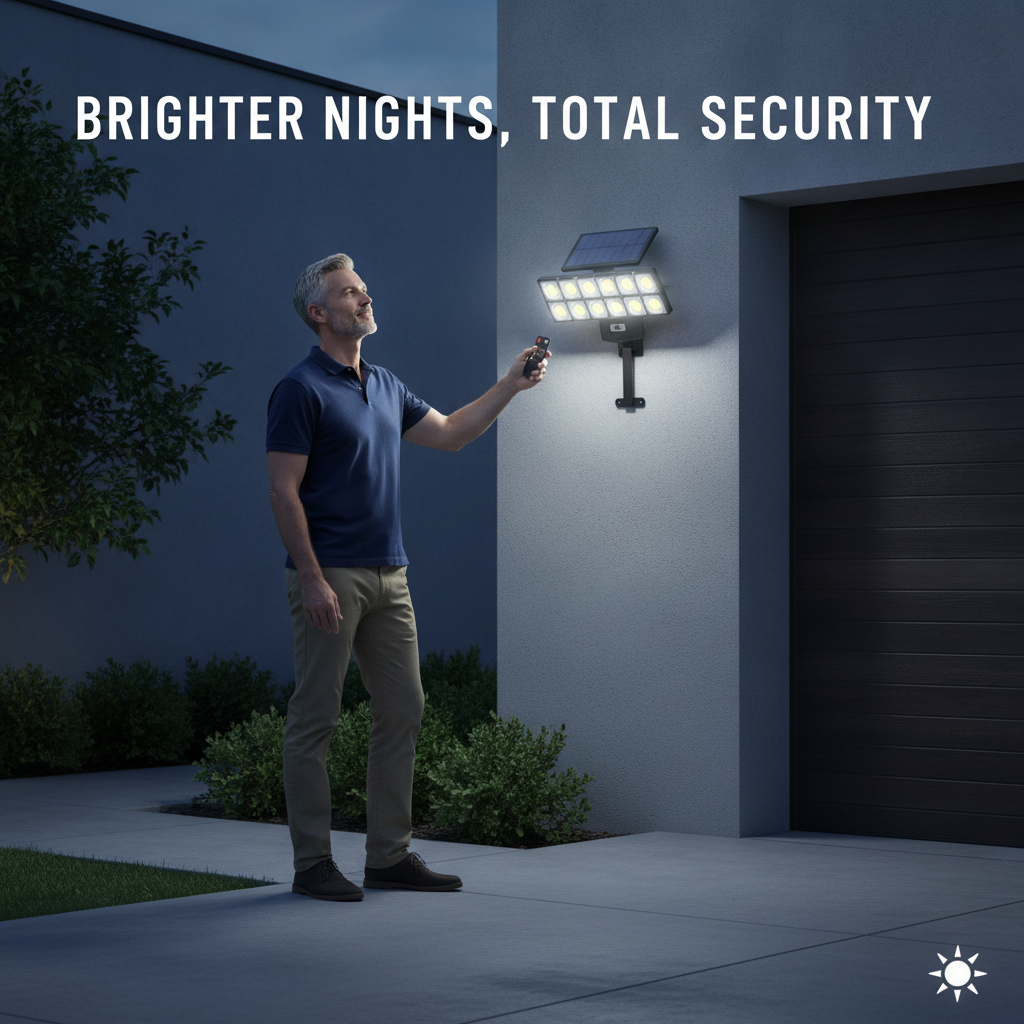 1 Pack 1024LED Ultra Bright Solar Street Light | 3 Modes, Remote Control (Battery Not Included), Motion & Light Sensor, IP65 Waterproof, Long Standby Outdoor Security Light for Yard, Garage, Holiday Decoration