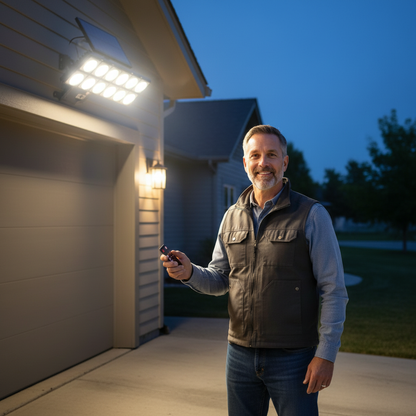 1 Pack 1024LED Ultra Bright Solar Street Light | 3 Modes, Remote Control (Battery Not Included), Motion & Light Sensor, IP65 Waterproof, Long Standby Outdoor Security Light for Yard, Garage, Holiday Decoration